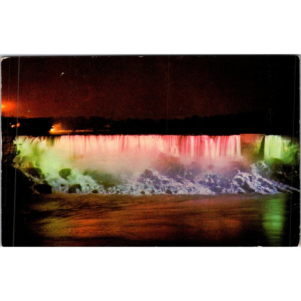 Magnificent Niagara Falls At Night in Ontario Canada Vintage Postcard SP17-27